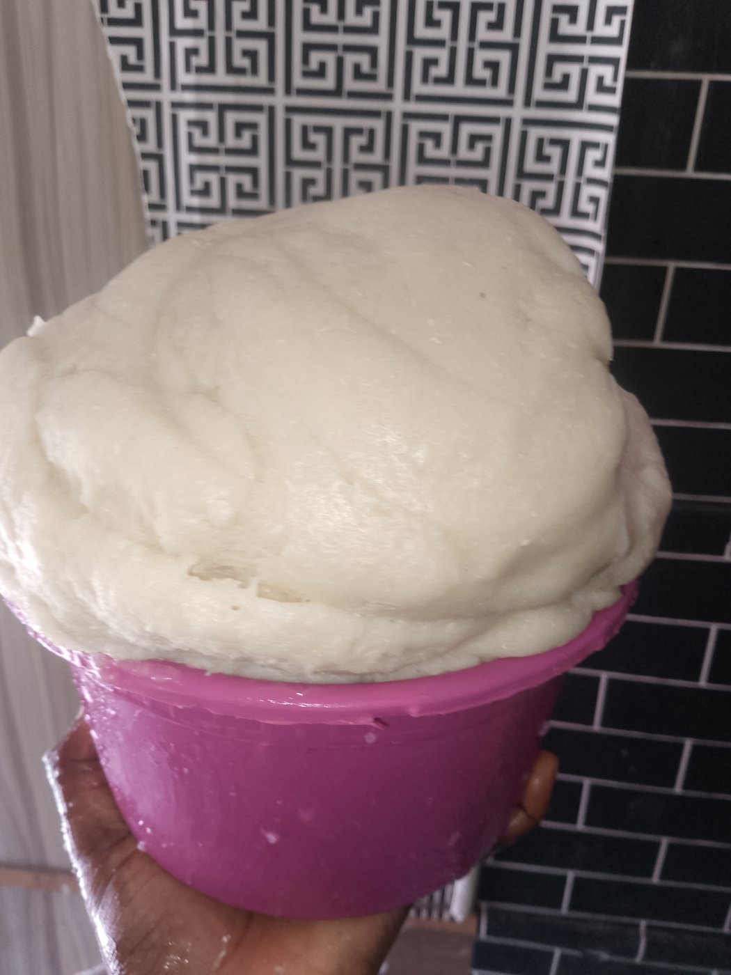Close-up of smooth fresh fufu texture