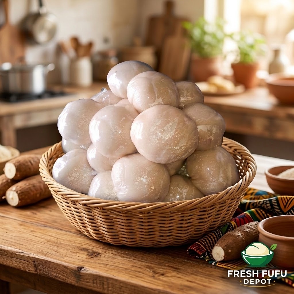 Basket of fresh Fresh Fufu Depot portions